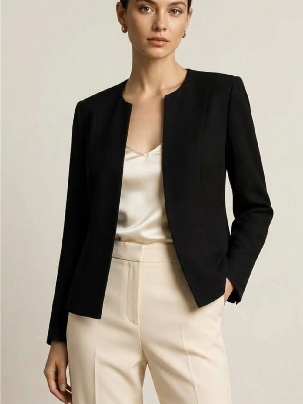 Vintage Night Studio New York Black Crepe Blazer 10 Minimalist 80s 90s